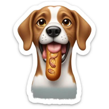 A dog with a sausage in its mouth sticker