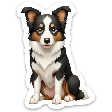 Sitting Border Collie dog with only one black ear, the other ear is white, emphasized asymmetrical ear coloring sticker
