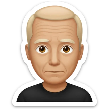 less hair, black shirt, no smile, older face sticker