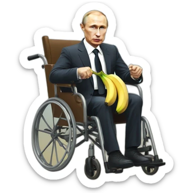 furious vladimir putin monke holding a banana rides golden toilet wheelchair sticker