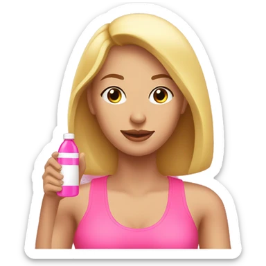 create a blonde woman in gym clothes holding a pink bottle in her hand sticker