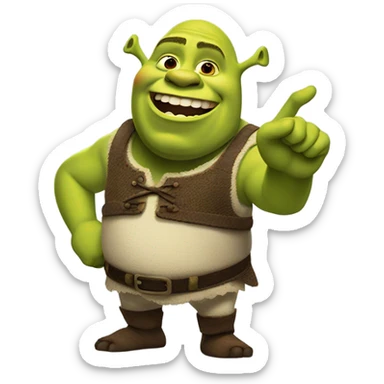 Shrek saying oh hello there and waving his hand but only his tiny arms and legs are attached to his body sticker