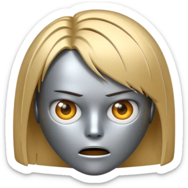 Robot emoji with angry facial expression, make it look comically robotic (closer to Robot than Human), it should have human-like hair, in a short tapered asymmetric bob shape sticker