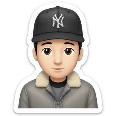 Cappellino New Era New York nero e persona con giubbotto di pecora grigio sticker