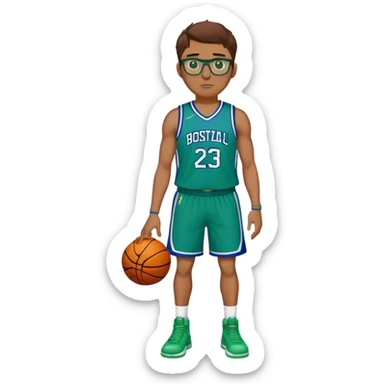 Full Body large white male with brown hair basketball player wearing glasses wearing blue green uniform sticker