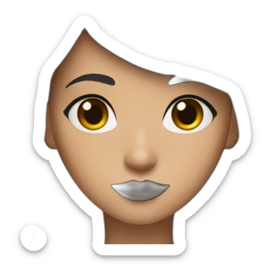 metis girl with dark brown eyes and long black Smooth hair With lipstick sticker