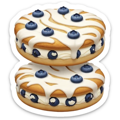 2 blueberry biscuits side-by-side with white icing swirls on top sticker