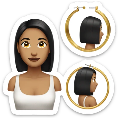 Woman with black straight hair and big gold hoop earrings sticker