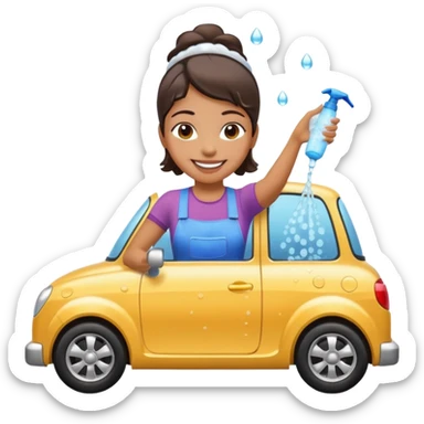 car washer woman with car  sticker