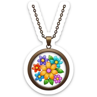 round pendant filled with resin and flower sticker