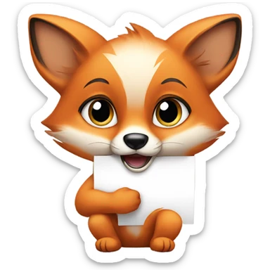 Baby fox with a blank sign sticker