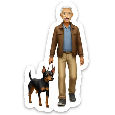 Brown Miniature Pinscher walking with grandpa sticker