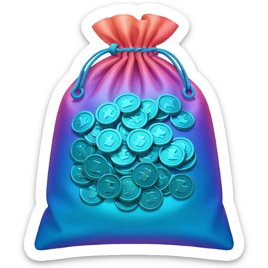Many Coins pack in bag
in gradient of turquoise, blue, pink, purple, and coral
 sticker