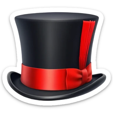 red top hat with black band without bow, not long sticker