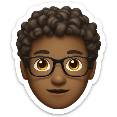 A boy with a slightly dark skin color with square glasses with brown eyes and flat curly brown hair sticker