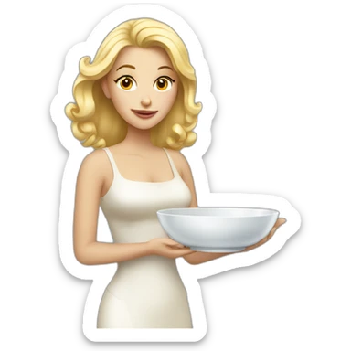 blonde woman holding a fancy dish sticker