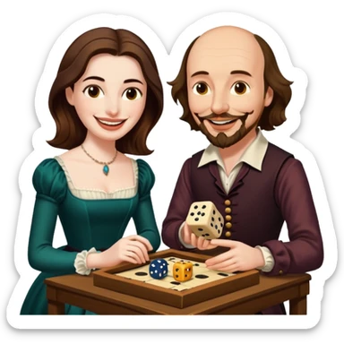 Can you make an emoji of William Shakespeare and Anne Hathaway (his wife-1582) playing Yahtzee  sticker