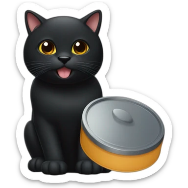 a big black cat with brown eyes holding a lid in his mouth sticker