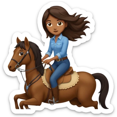 A tan girl with long brown hair riding a brown skinned boy with black hair in reverse cowgirl sticker