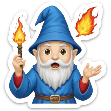 blue gnome wizard shouting casting fireball sticker