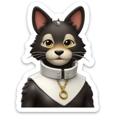 Furry posing in latex clothing with collar sticker