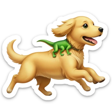 A golden retriever chasing a lizard sticker