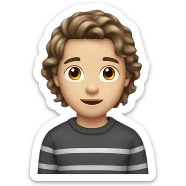teenager boy brown long wavy hair and dark gray striped sweater sticker