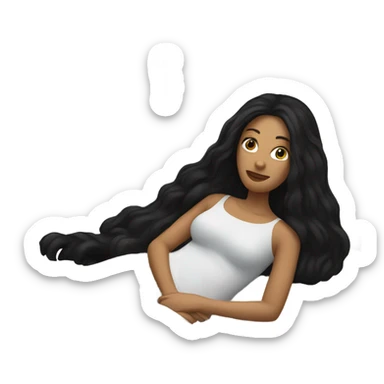 White woman with long black hair laying in bed  sticker