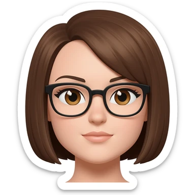 Female very short straight  brown  hair almond eyes glasses sticker