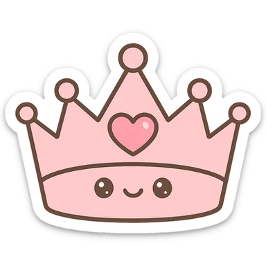 princess crown, pink, with heart-shaped gem, cute style sticker