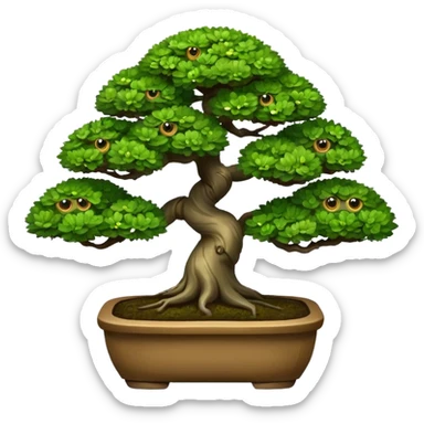 bonsai tree with cheerful eyes emoji style sticker