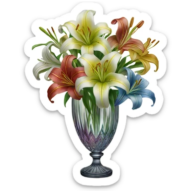 lily bouquet in a vintage crystal vase  sticker