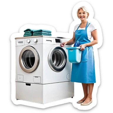 Eine Frau steckt bis zum Bauch in einer Waschmaschine fest und nur die Beine gucken raus und zwei schwarze männer ziehen an ihren Beinen um sie raus zu holen  sticker