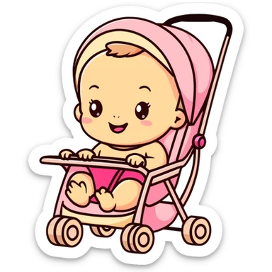happy baby sitting in a pink gradient and beige stroller sticker