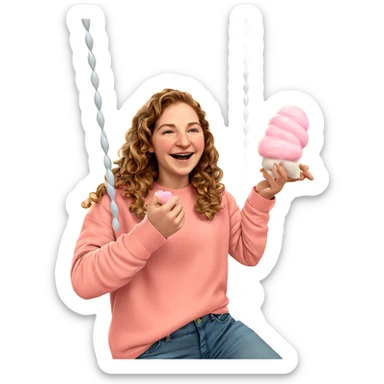 happy girl enjoying cotton candy sticker