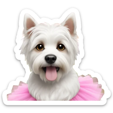 Aesthetic dog wearing a pink tutu and a farm in the background  sticker