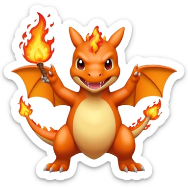 cute minimalistic charizard pokemon throwhing flames sticker