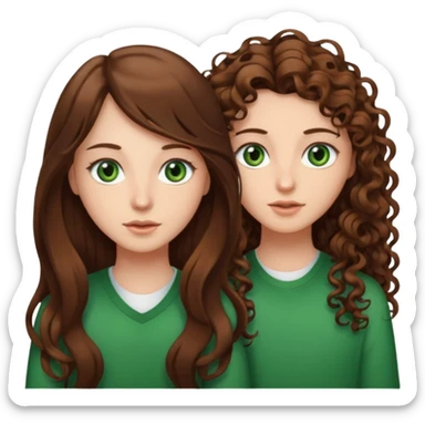 Two besties: 1: long straight brown hair, green eyes 2: long curly brown hair, brown eyes give them a judgy look sticker