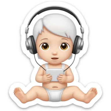 a cute baby in a white diaper and headphones sticker