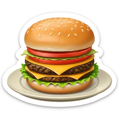 Draw a hamburger on a plate using a downward-facing camera, ensuring the object remains stationary without rotation or tilt. sticker