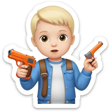 Baby holding a gun and pointing it at you sticker