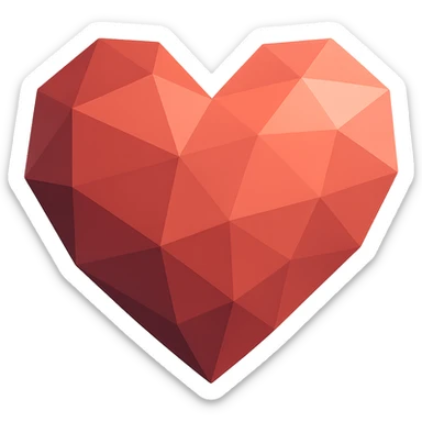 heart with a geometric low-poly design, digital illustration style, no background sticker