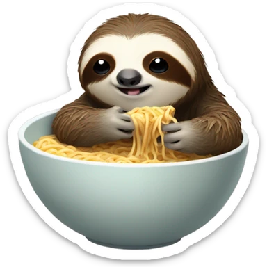 cute sloth eating ramen noodles from a bowl sticker