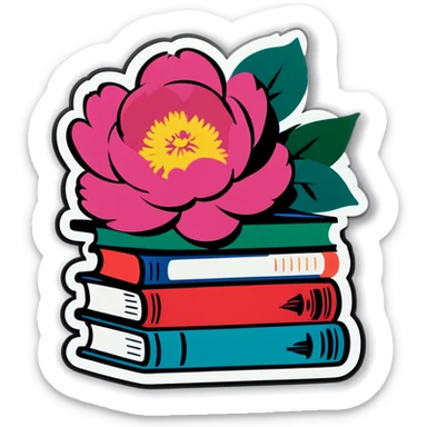 Books and peony sticker