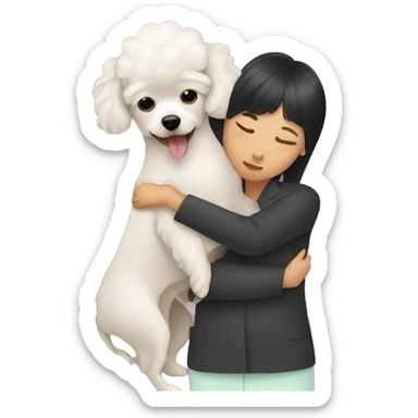 Poodle mix chihuahua hugging a Asian woman sticker