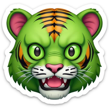 zombie tiger face with green skin and stitches for Twitch emote sticker