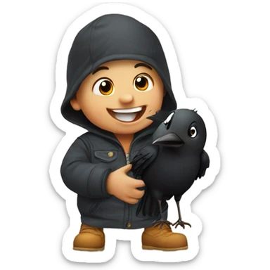 Happy toddler with funny crow sticker