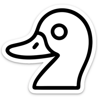 stylized duck head icon, curved beak, large eyes, smooth outline, modern icon style sticker