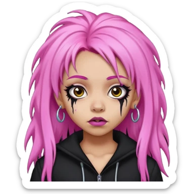 girl,lightsinvampire, pink hair, very longhair , shaggy, dark, spooky,double eyebrow dermal piercing, creepy expression sticker