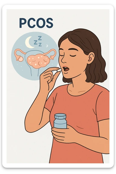 Donna con pcos che prende la pillola, e la pillola mette a riposo le ovaie sticker